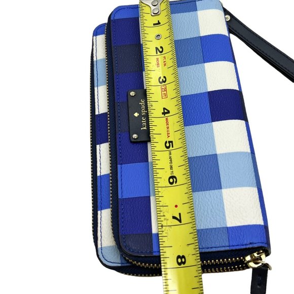 Kate Spade 4x8 Blue Gingham Checkered Leather Wallet - Picture 10 of 10